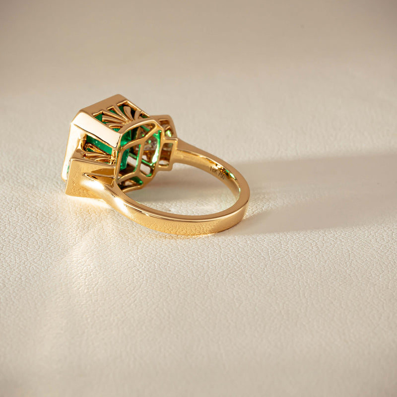 18ct Yellow Gold 5.07ct Emerald & Princess-Cut Diamond Ring - Ring - Walker & Hall