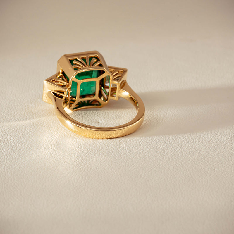 18ct Yellow Gold 5.07ct Emerald & Princess-Cut Diamond Ring - Ring - Walker & Hall