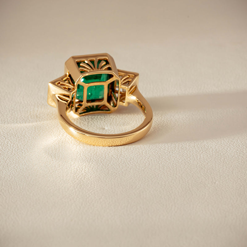 18ct Yellow Gold 5.07ct Emerald & Princess-Cut Diamond Ring - Ring - Walker & Hall