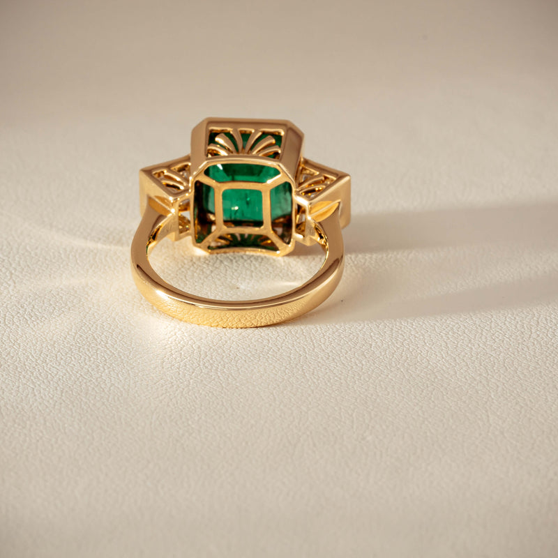 18ct Yellow Gold 5.07ct Emerald & Princess-Cut Diamond Ring - Ring - Walker & Hall