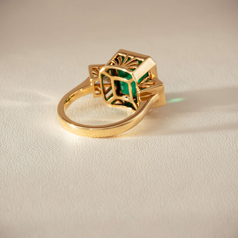 18ct Yellow Gold 5.07ct Emerald & Princess-Cut Diamond Ring - Ring - Walker & Hall