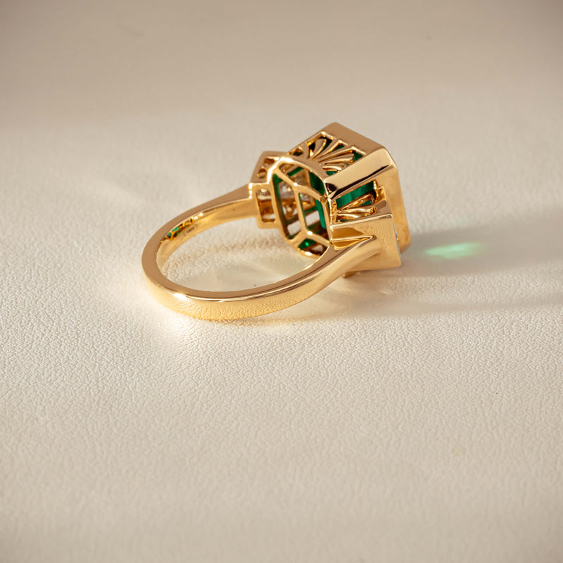 18ct Yellow Gold 5.07ct Emerald & Princess-Cut Diamond Ring - Ring - Walker & Hall