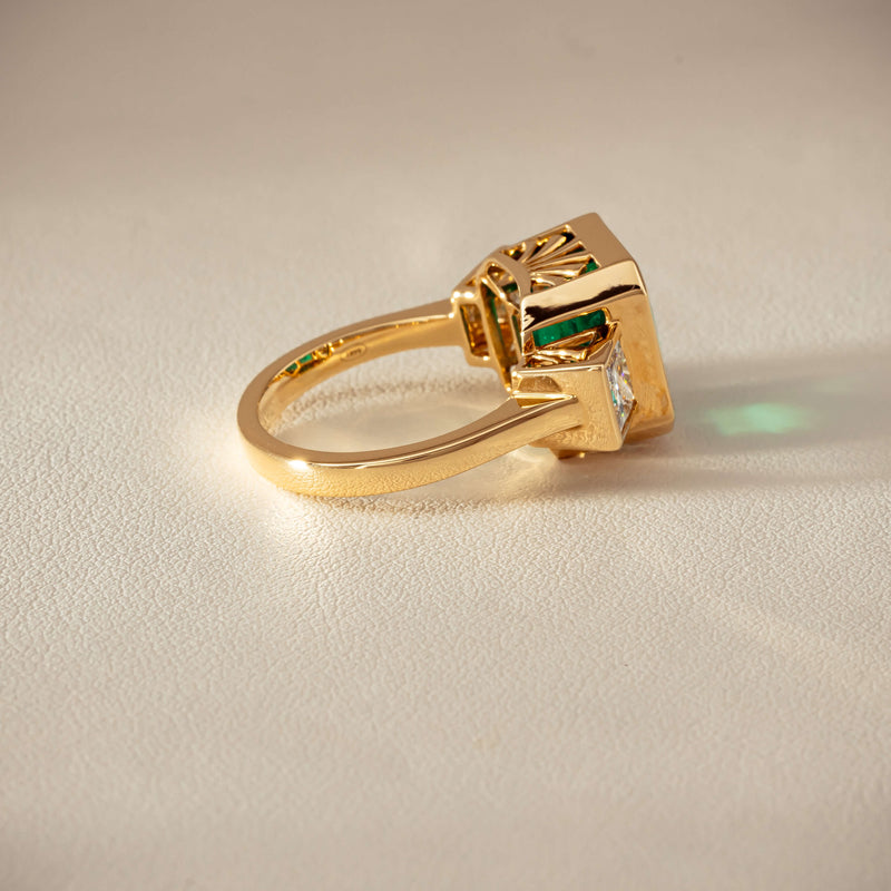 18ct Yellow Gold 5.07ct Emerald & Princess-Cut Diamond Ring - Ring - Walker & Hall