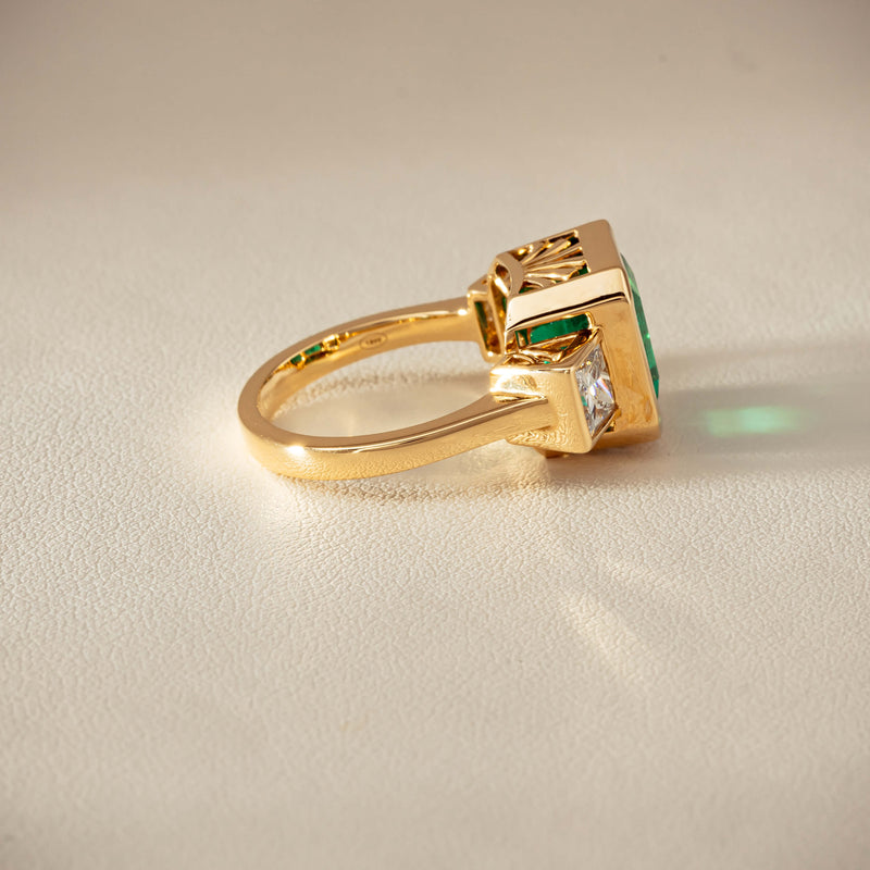 18ct Yellow Gold 5.07ct Emerald & Princess-Cut Diamond Ring - Ring - Walker & Hall