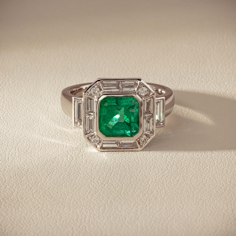 Platinum 2.32ct Emerald & Diamond Magritte Ring - Ring - Walker & Hall