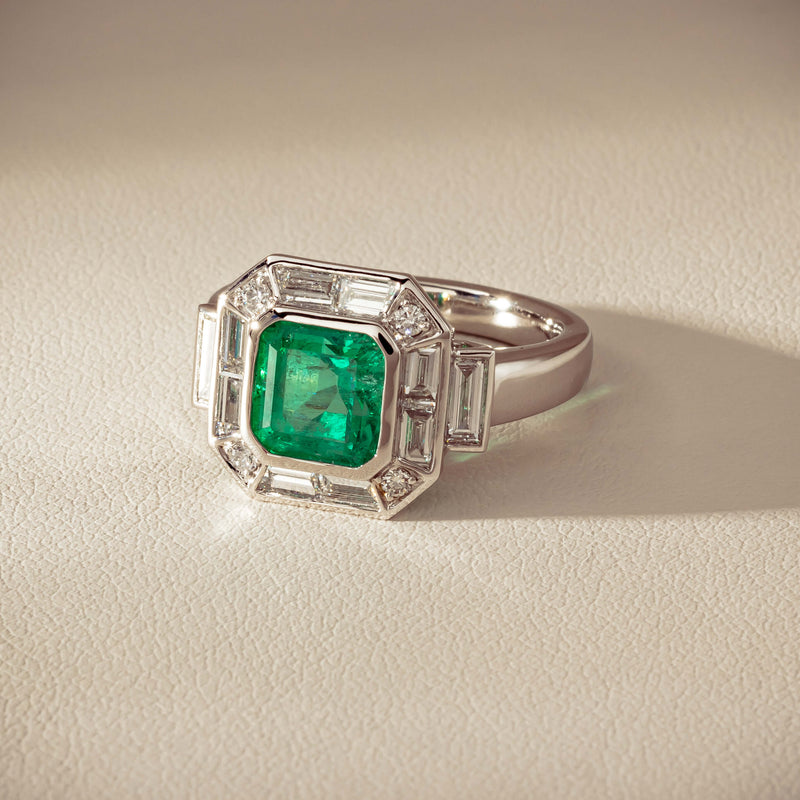 Platinum 2.32ct Emerald & Diamond Magritte Ring - Ring - Walker & Hall