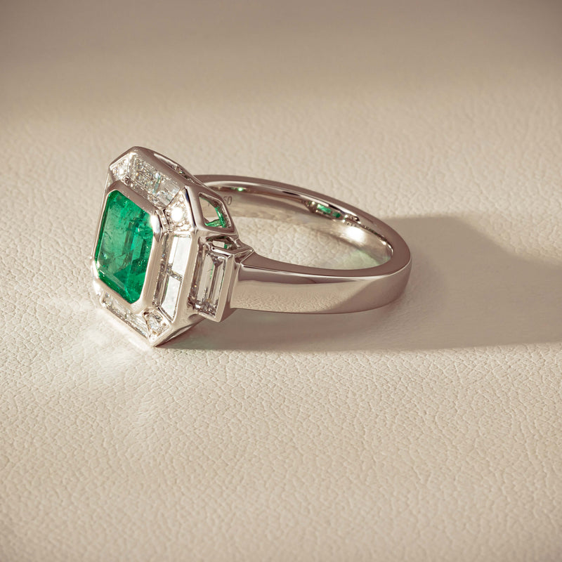 Platinum 2.32ct Emerald & Diamond Magritte Ring - Ring - Walker & Hall