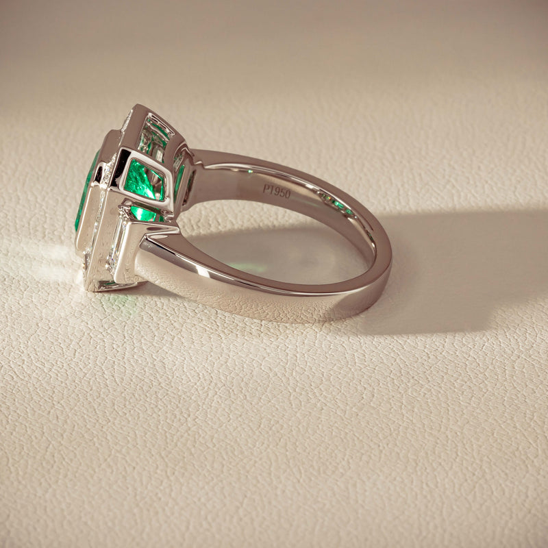 Platinum 2.32ct Emerald & Diamond Magritte Ring - Ring - Walker & Hall
