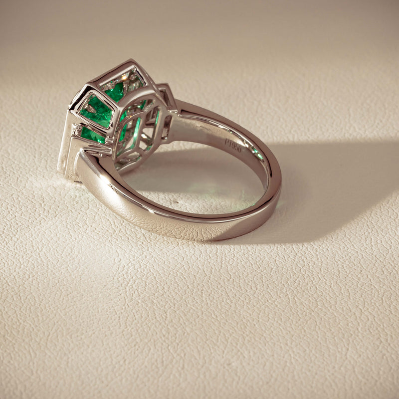 Platinum 2.32ct Emerald & Diamond Magritte Ring - Ring - Walker & Hall