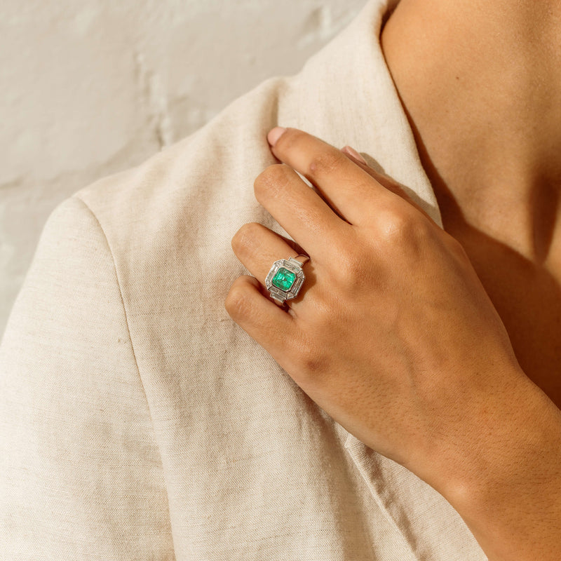 Platinum 2.32ct Emerald & Diamond Magritte Ring - Ring - Walker & Hall