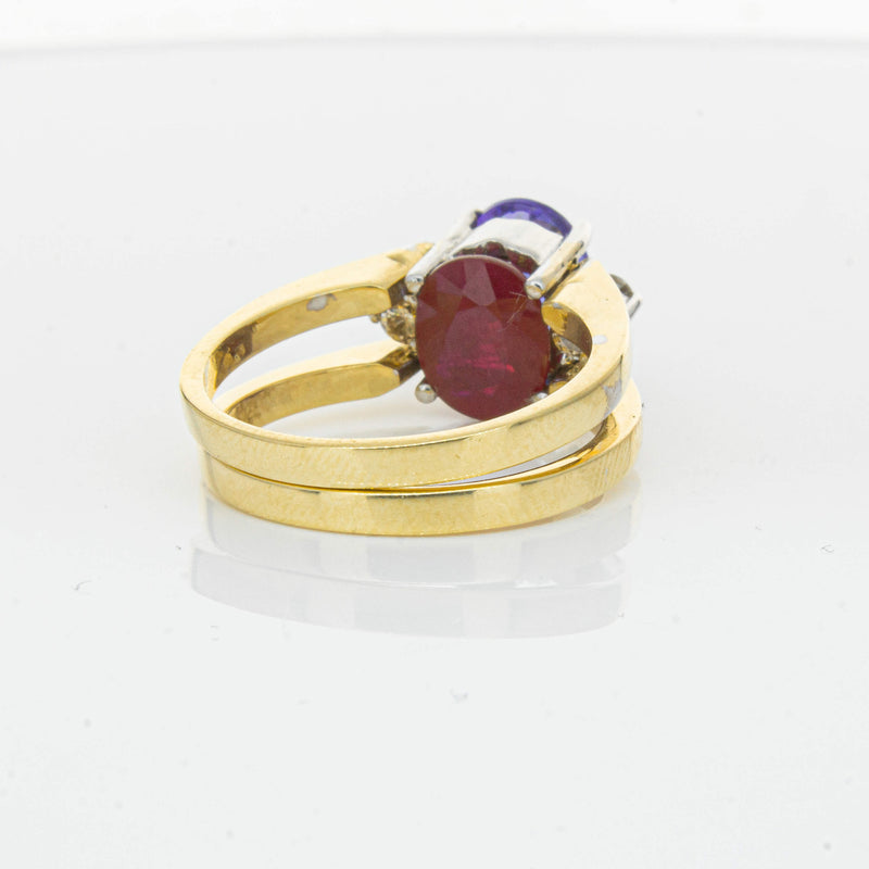 Deja Vu 18ct Yellow Gold Tanzanite, Ruby & Diamond Ring - Ring - Walker & Hall