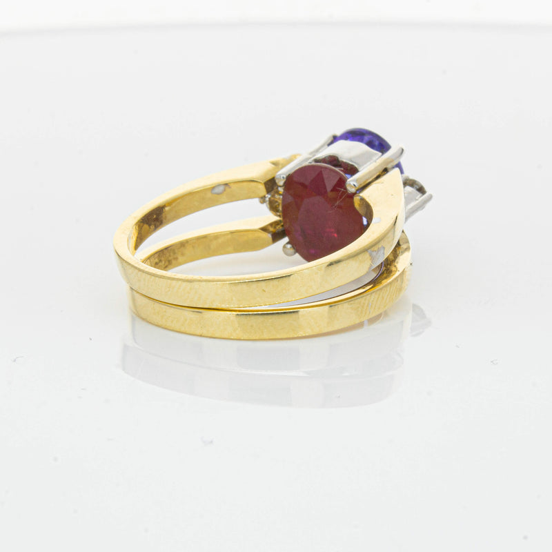 Deja Vu 18ct Yellow Gold Tanzanite, Ruby & Diamond Ring - Ring - Walker & Hall