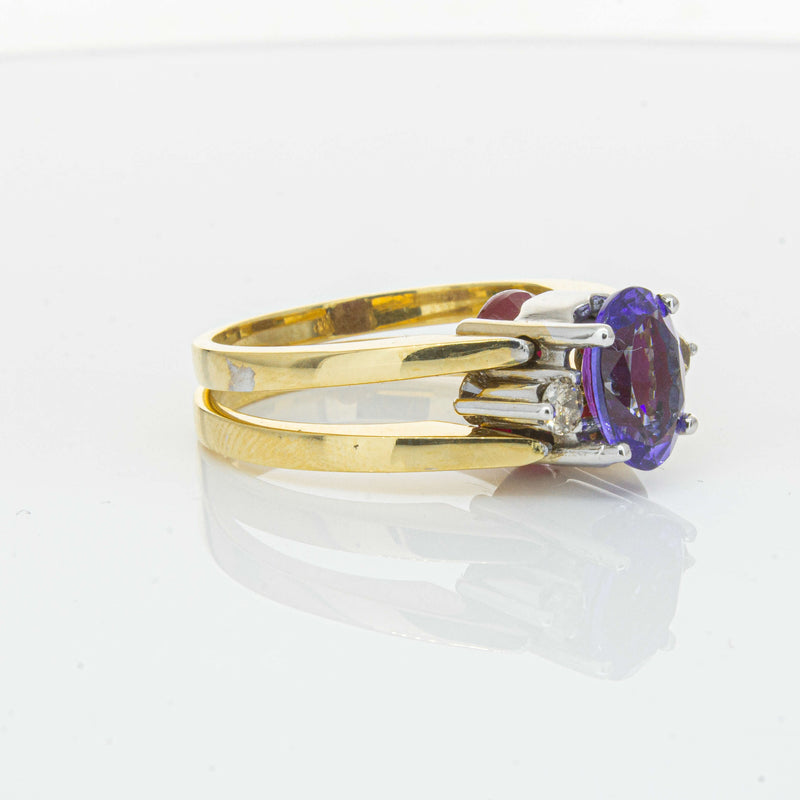 Deja Vu 18ct Yellow Gold Tanzanite, Ruby & Diamond Ring - Ring - Walker & Hall