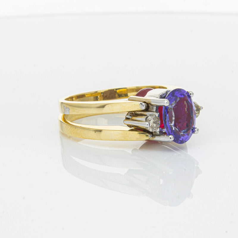 Deja Vu 18ct Yellow Gold Tanzanite, Ruby & Diamond Ring - Ring - Walker & Hall