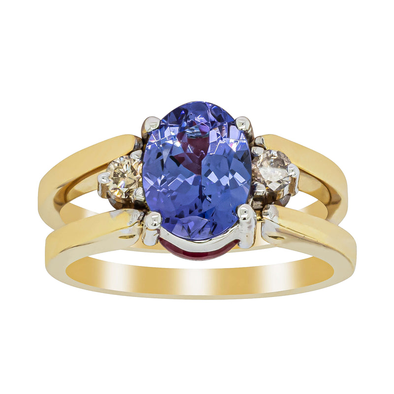 Deja Vu 18ct Yellow Gold Tanzanite, Ruby & Diamond Ring - Ring - Walker & Hall