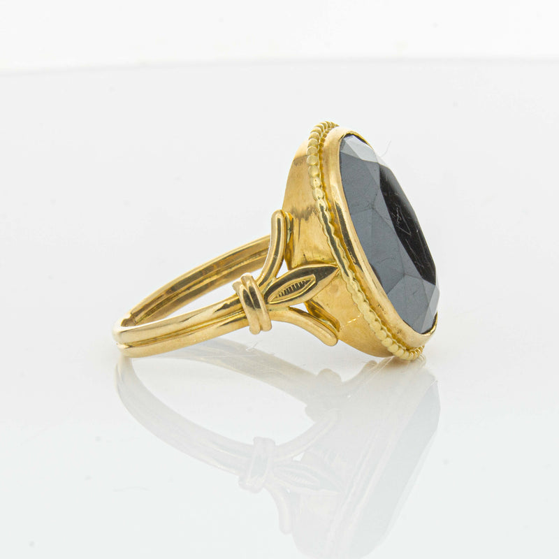 Deja Vu 18ct Yellow Gold Oval-Faceted Hematite Ring - Ring - Walker & Hall