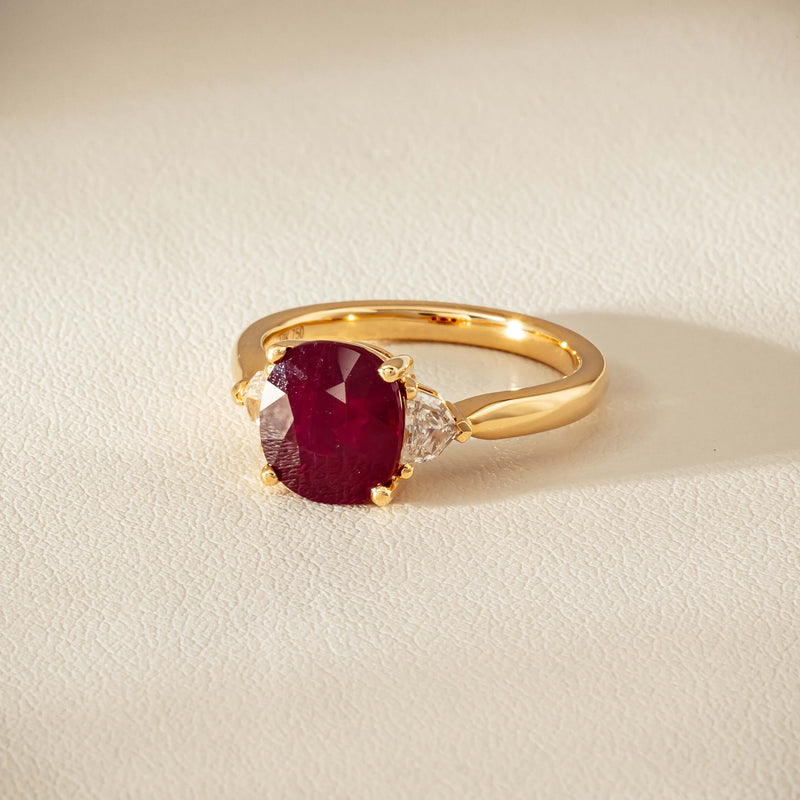 18ct Yellow Gold 3.39ct Ruby & Shield-Cut Diamond Ring - Ring - Walker & Hall