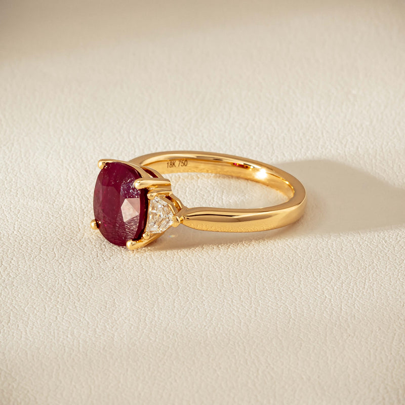 18ct Yellow Gold 3.39ct Ruby & Shield-Cut Diamond Ring - Ring - Walker & Hall