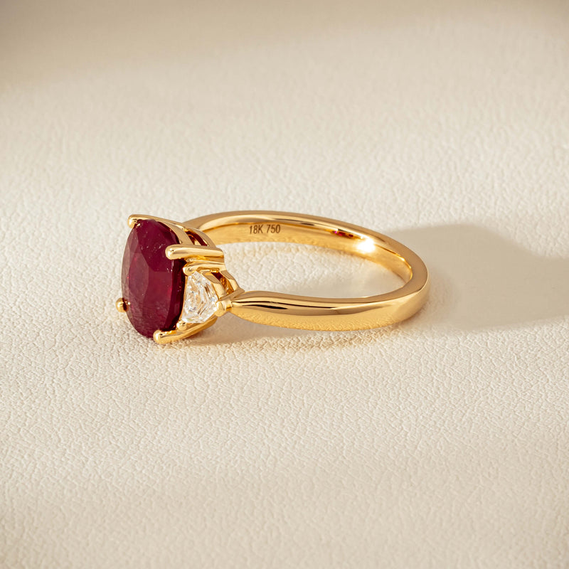 18ct Yellow Gold 3.39ct Ruby & Shield-Cut Diamond Ring - Ring - Walker & Hall