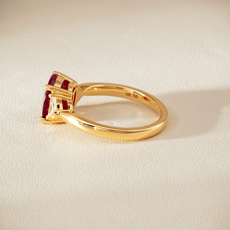 18ct Yellow Gold 3.39ct Ruby & Shield-Cut Diamond Ring - Ring - Walker & Hall