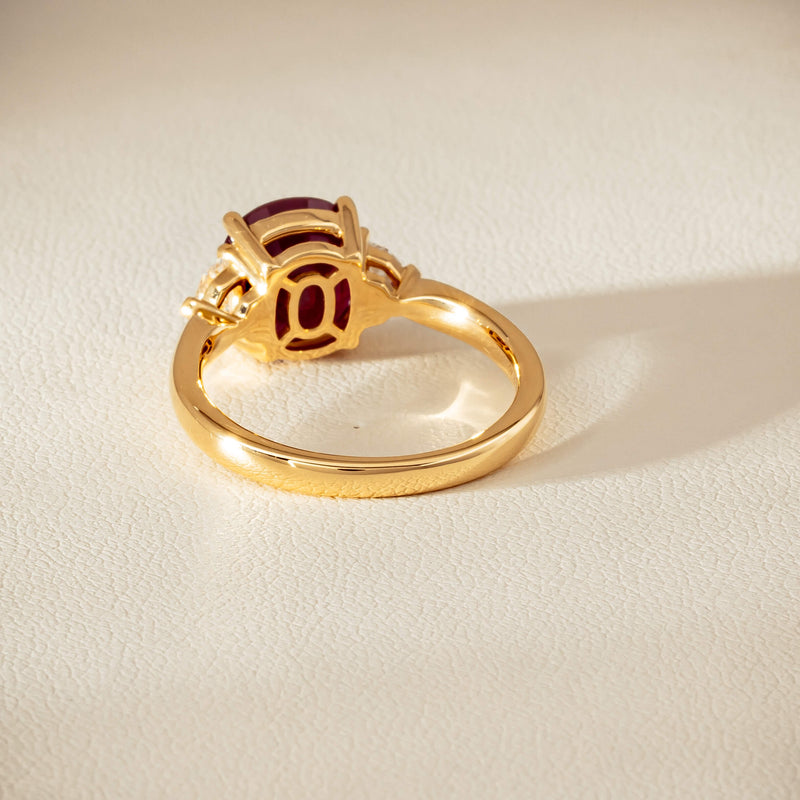 18ct Yellow Gold 3.39ct Ruby & Shield-Cut Diamond Ring - Ring - Walker & Hall