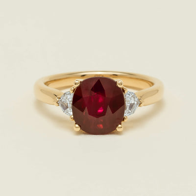 18ct Yellow Gold 3.39ct Ruby & Shield-Cut Diamond Ring - Ring - Walker & Hall