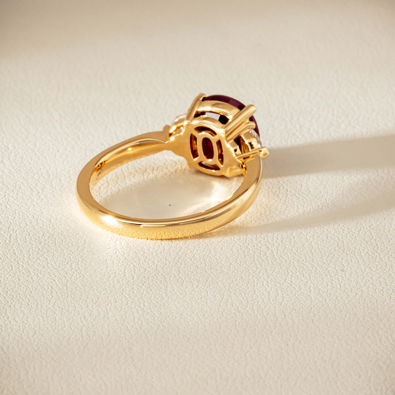18ct Yellow Gold 3.39ct Ruby & Shield-Cut Diamond Ring - Ring - Walker & Hall