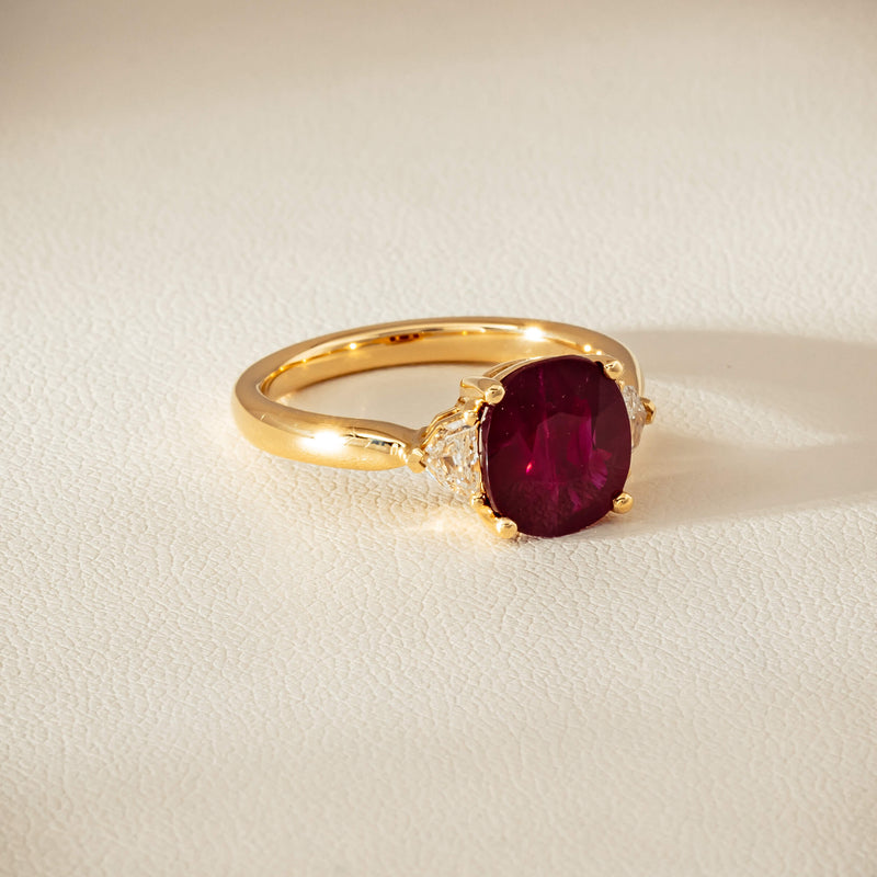 18ct Yellow Gold 3.39ct Ruby & Shield-Cut Diamond Ring - Ring - Walker & Hall