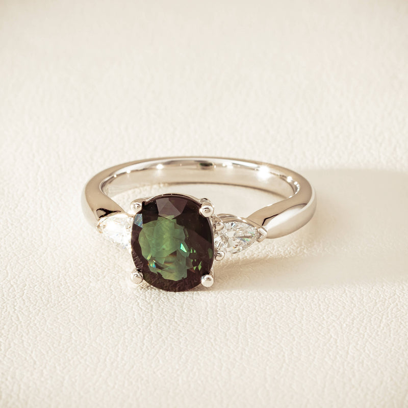 18ct White Gold 2.61ct Green Sapphire & Diamond Ayla Ring - Ring - Walker & Hall