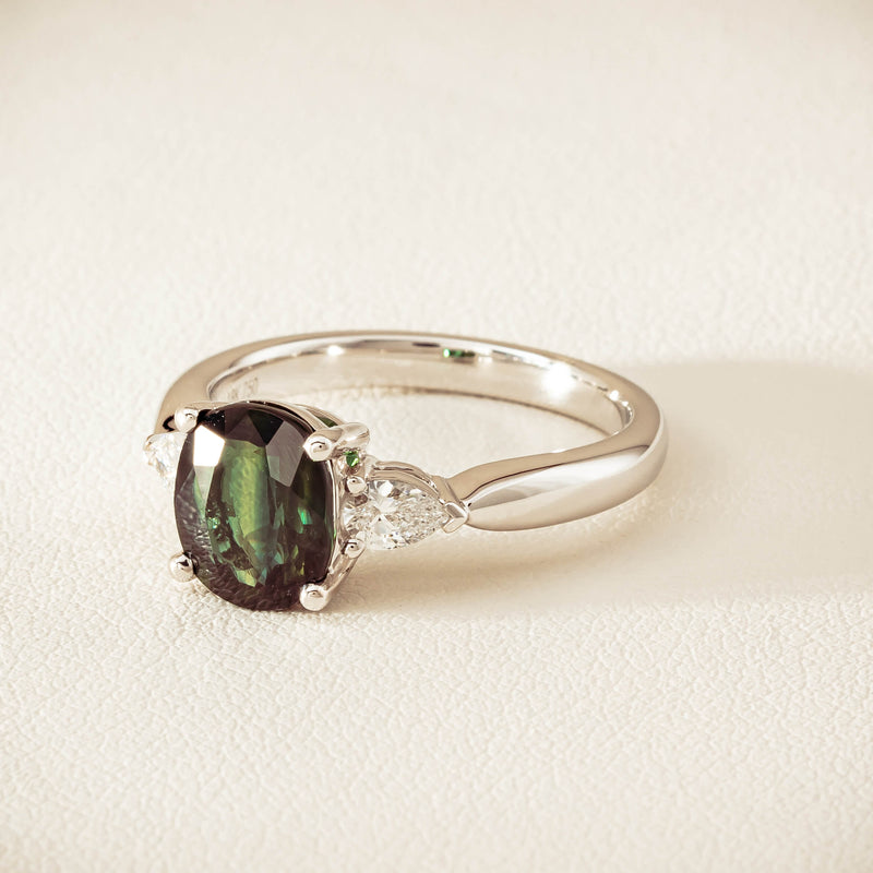 18ct White Gold 2.61ct Green Sapphire & Diamond Ayla Ring - Ring - Walker & Hall