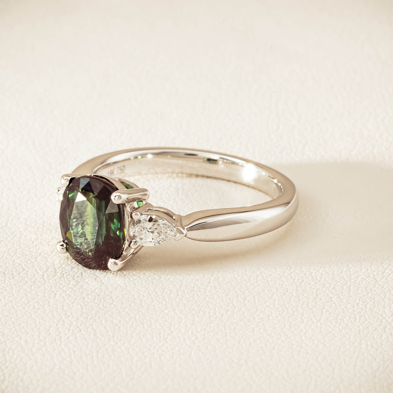 18ct White Gold 2.61ct Green Sapphire & Diamond Ayla Ring - Ring - Walker & Hall