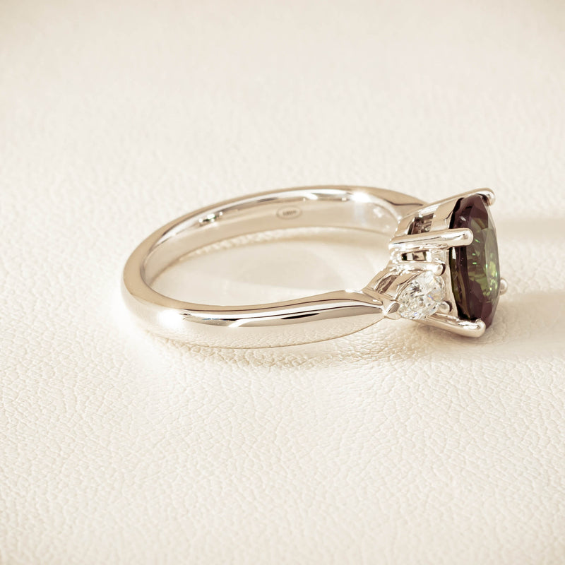 18ct White Gold 2.61ct Green Sapphire & Diamond Ayla Ring - Ring - Walker & Hall