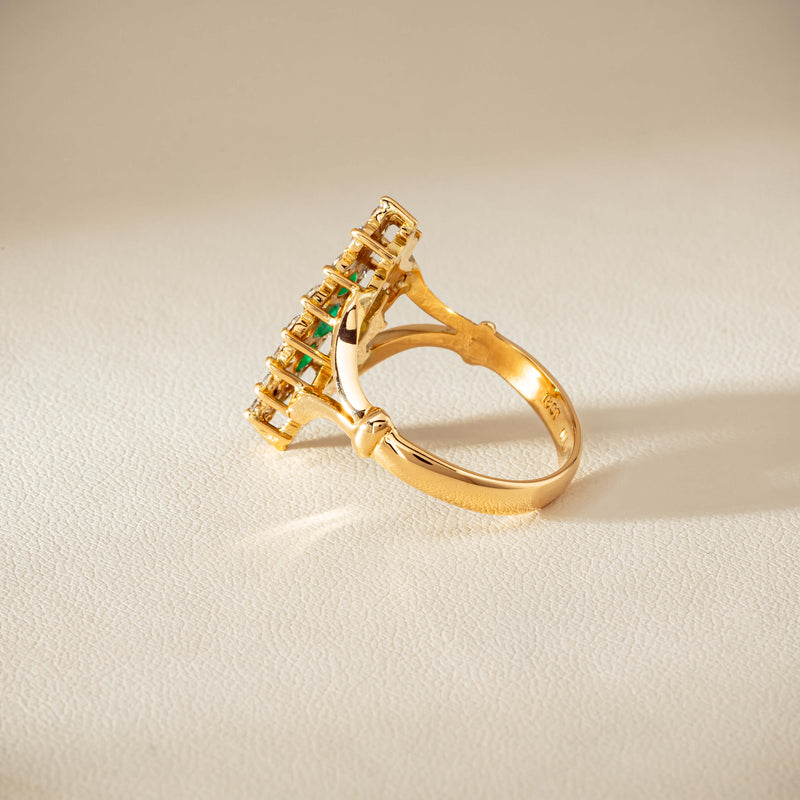 Deja Vu 18ct Yellow Gold Emerald & Diamond Cluster Ring - Ring - Walker & Hall