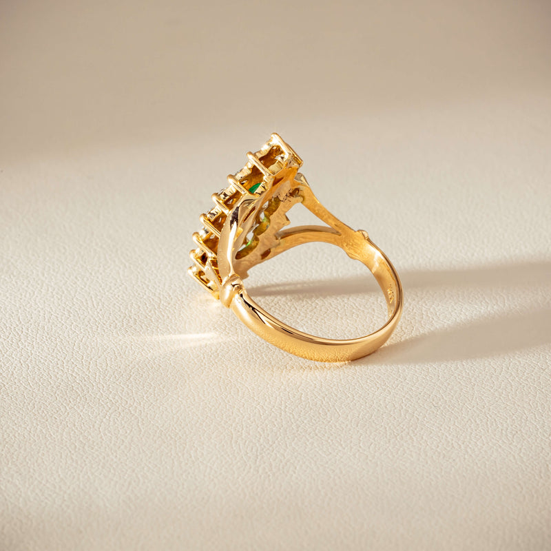 Deja Vu 18ct Yellow Gold Emerald & Diamond Cluster Ring - Ring - Walker & Hall