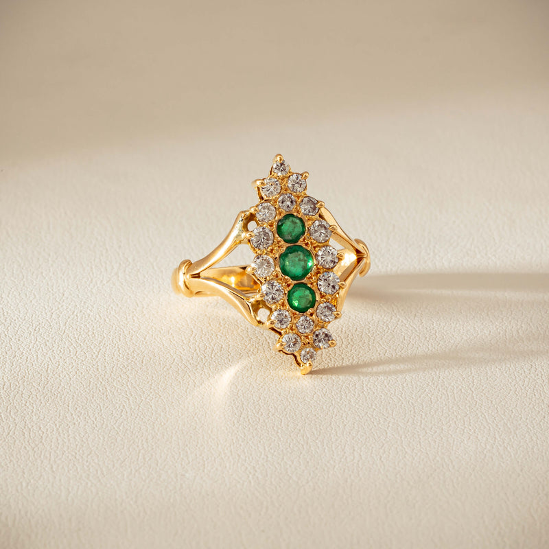 Deja Vu 18ct Yellow Gold Emerald & Diamond Cluster Ring - Ring - Walker & Hall