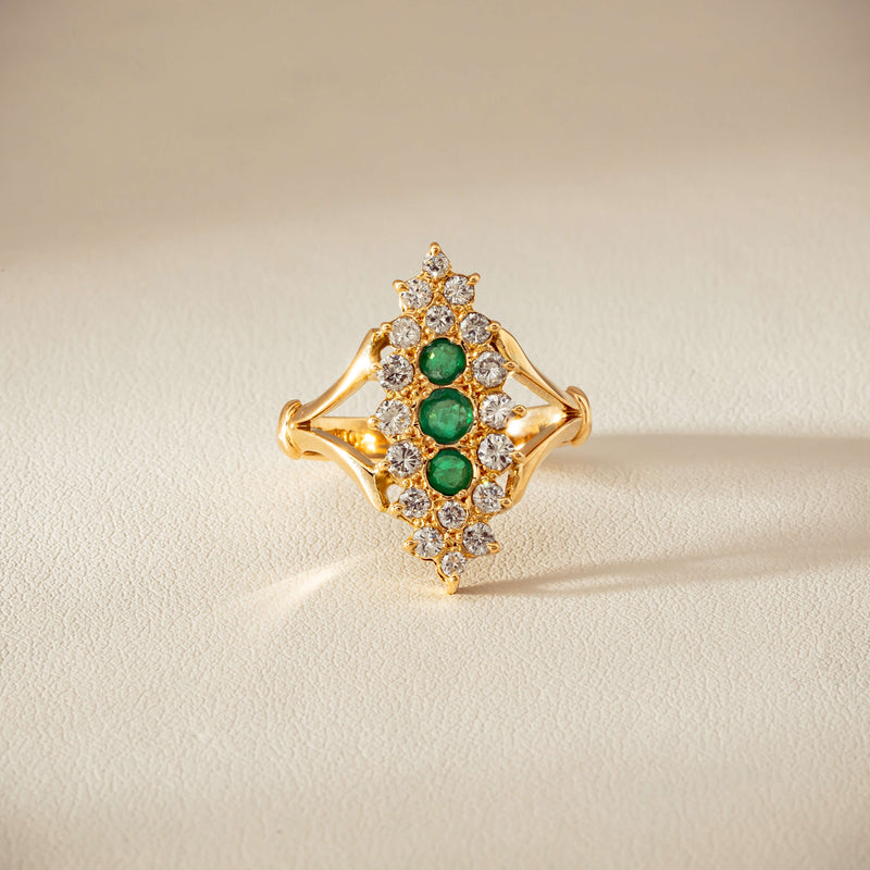 Deja Vu 18ct Yellow Gold Emerald & Diamond Cluster Ring - Ring - Walker & Hall