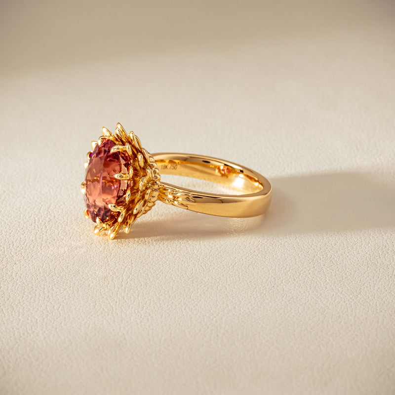 18ct Yellow Gold 5.32ct Pink Tourmaline Protea Ring - Ring - Walker & Hall