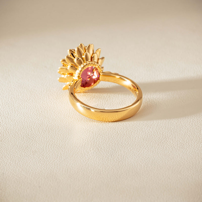 18ct Yellow Gold 5.32ct Pink Tourmaline Protea Ring - Ring - Walker & Hall