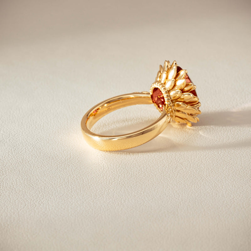 18ct Yellow Gold 5.32ct Pink Tourmaline Protea Ring - Ring - Walker & Hall