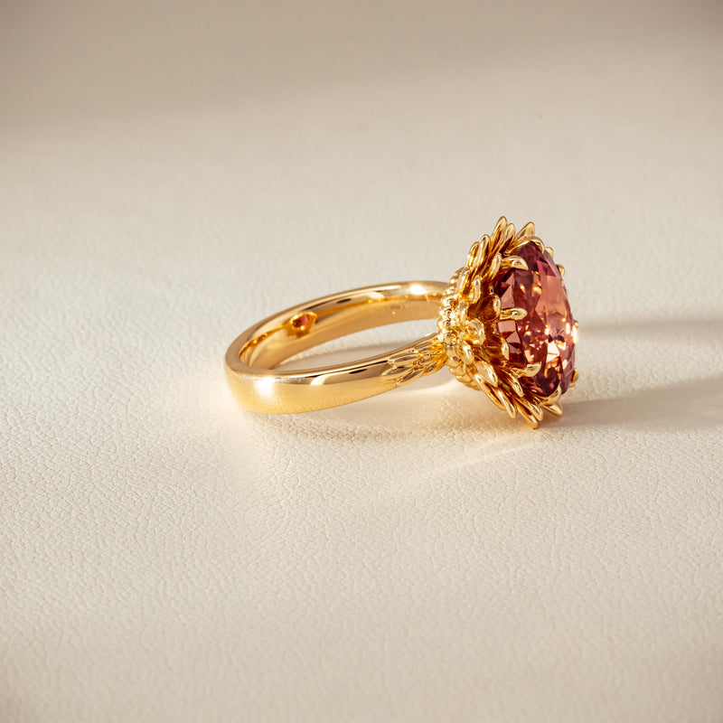18ct Yellow Gold 5.32ct Pink Tourmaline Protea Ring - Ring - Walker & Hall