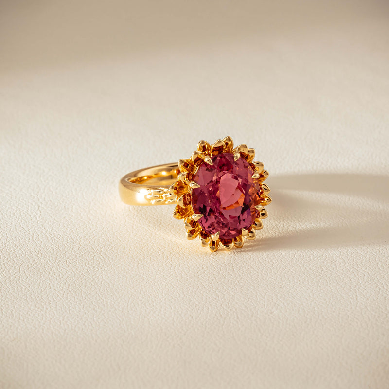 18ct Yellow Gold 5.32ct Pink Tourmaline Protea Ring - Ring - Walker & Hall