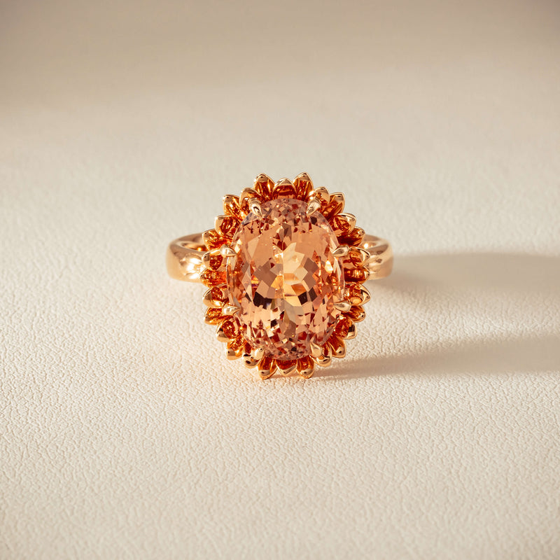 18ct Rose Gold 7.49ct Morganite Protea Ring - Ring - Walker & Hall
