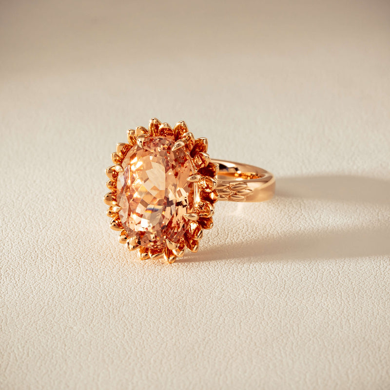 18ct Rose Gold 7.49ct Morganite Protea Ring - Ring - Walker & Hall