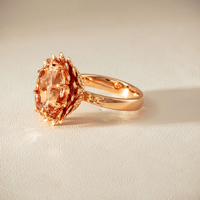 18ct Rose Gold 7.49ct Morganite Protea Ring - Ring - Walker & Hall