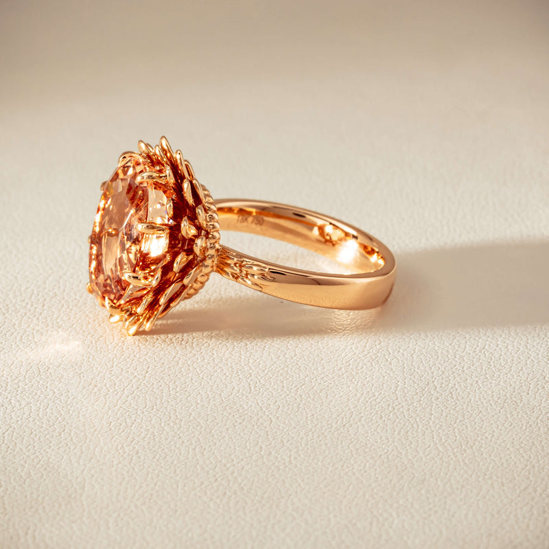 18ct Rose Gold 7.49ct Morganite Protea Ring - Ring - Walker & Hall