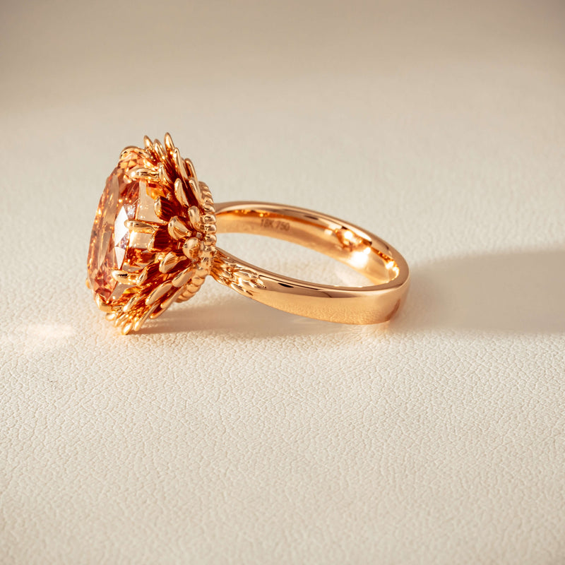18ct Rose Gold 7.49ct Morganite Protea Ring - Ring - Walker & Hall