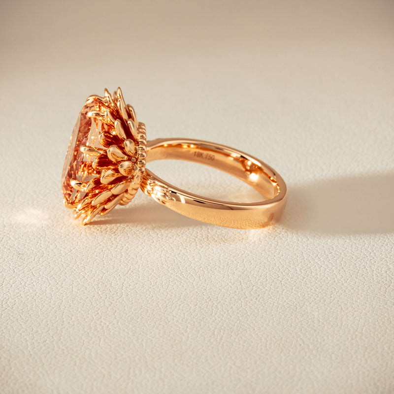 18ct Rose Gold 7.49ct Morganite Protea Ring - Ring - Walker & Hall