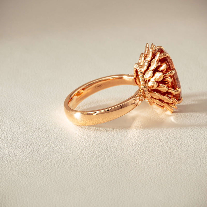 18ct Rose Gold 7.49ct Morganite Protea Ring - Ring - Walker & Hall