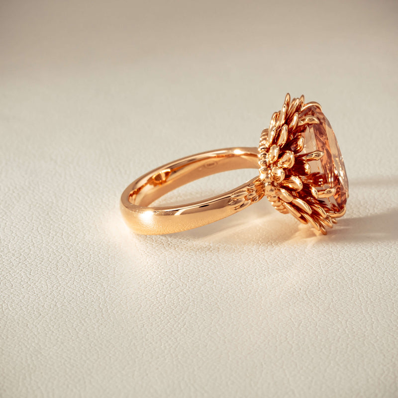 18ct Rose Gold 7.49ct Morganite Protea Ring - Ring - Walker & Hall