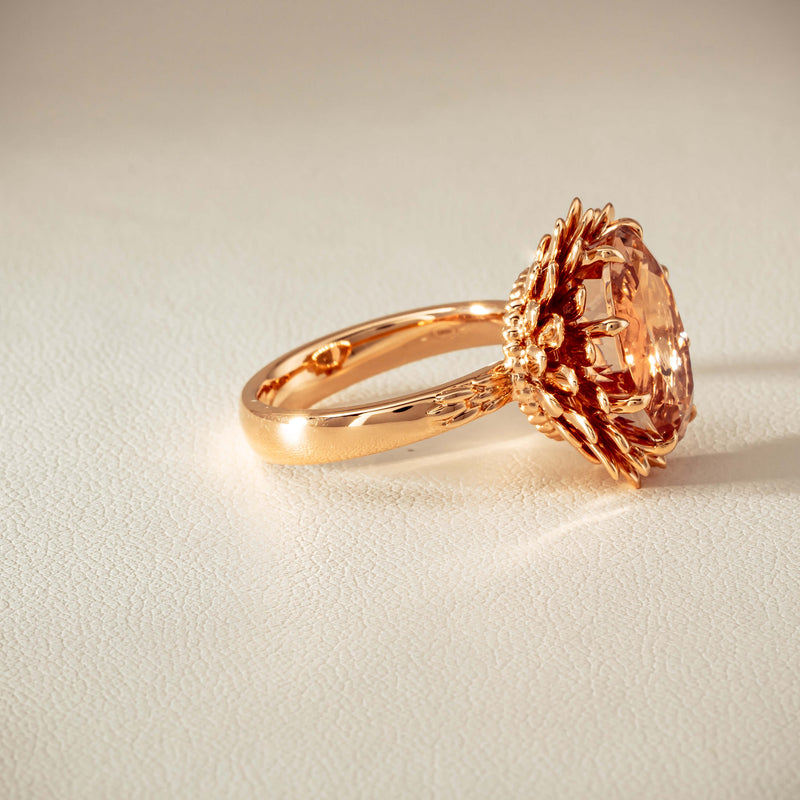 18ct Rose Gold 7.49ct Morganite Protea Ring - Ring - Walker & Hall